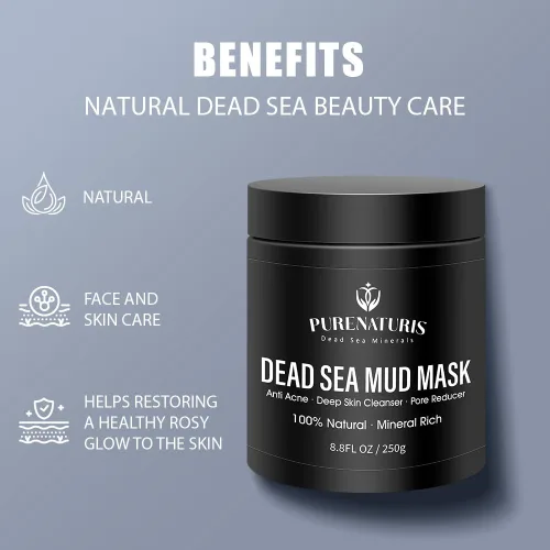 Vista 3 de PureNaturis Máscara orgánica de barro del Mar Muerto para cara y cuerpo, minimizador de poros de calidad de spa premium para acné, puntos negros