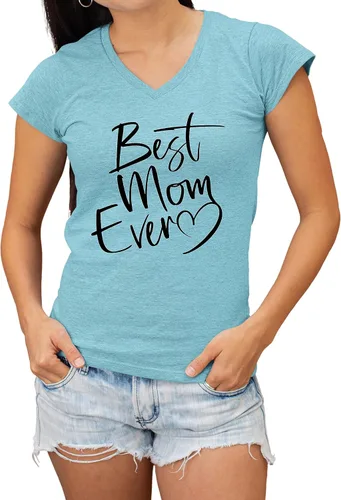 Vista 11 de Go All Out Script Best Mom Ever Heart Idea - Camiseta con cuello en V para mujer