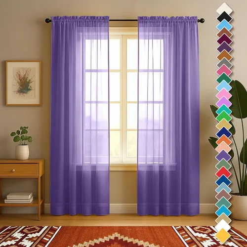 Vista 54 de YHSF Cortinas traslúcidas – Juego de 2 paneles para decoración del hogar – Elegantes cortinas de gasa sólida con bolsillo para barra