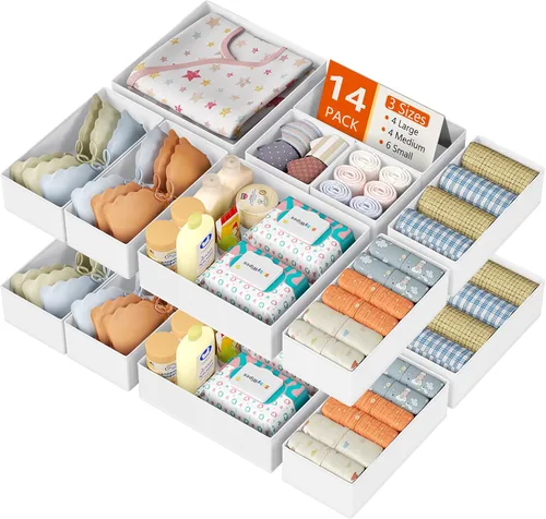 Vista 17 de DIMJ Organizador de cajones para ropa, paquete de 6 unidades, organizadores plegables para bebé, organizador de almacenamiento y cómoda