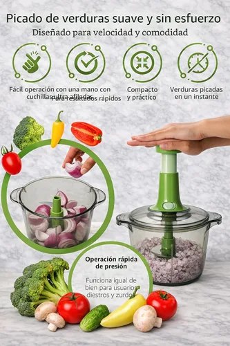 Vista 6 de Brieftons Express – Picadora manual: picadora de mano grande de 8.5 tazas, cortadora de verduras para picar vegetales, frutas, hierbas, picadora