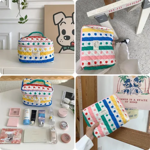 Vista 3 de Bolsa de Maquillaje Fcteap para Viaje, Esenciales de Viaje, Bolsa de Cosméticos Acolchada, Organizador de Artículos de Aseo, Inserción