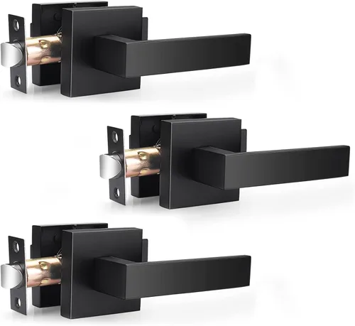 Vista 3 de Probrico Juego de manijas cuadradas para puerta de paso, color negro mate, para pasillo y armario, juego de manijas interiores resistentes sin