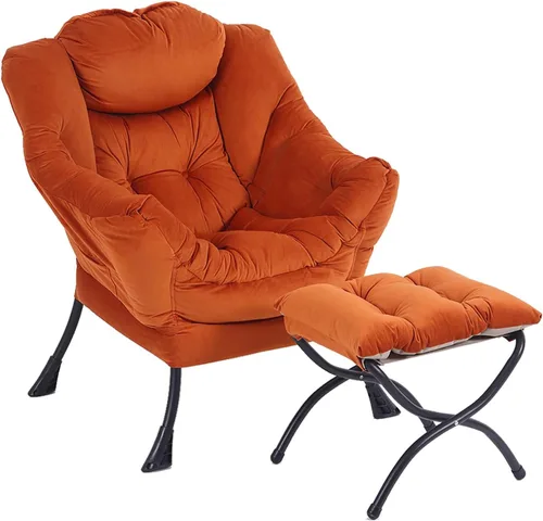 Vista 33 de LITA - Silla perezosa con otomana, sofá tapizado de ocio moderno de acento, silla de lectura contemporánea de salón con reposabrazos y bolsillo