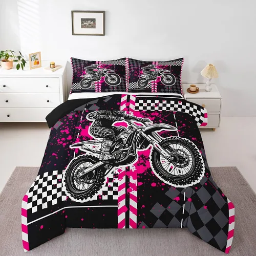 Vista 16 de Feelyou Kids Green Dirt Bike Duvet Insert Twin Size, Extreme Sports Comforter Set Boys Girls Motorbike Bedding Set Teens Bedroom Decor Microfiber