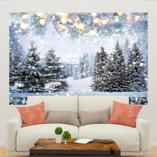 Vista 5 de Lofaris Telón de fondo de país de las maravillas de invierno, bosque blanco de Navidad, copos de nieve, fondo de fotografía para niños, recién