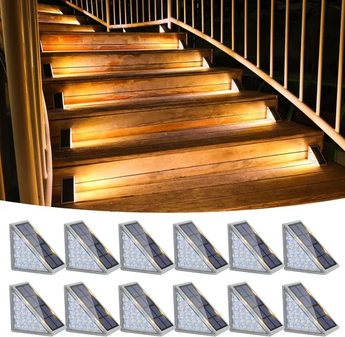 Vista 13 de VOLISUN Paquete de 6 luces solares para escaleras, 7 colores fijos, luces solares para escalones al aire libre, impermeables, IP67, luz LED