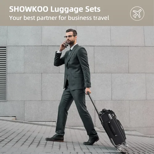Vista 2 de SHOWKOO - Juegos de 3 maletas blandas expandibles ligeras y duraderas con ruedas dobles giratorias candado TSA 20pulgadas24pulgadas28pulgadas Negro