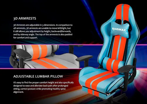 Vista 4 de Raidmax Superior DK905 - Sillas de juegos para computadora de auto de carreras, reposabrazos ajustable 3D, almohadas de cabeza y madera, base
