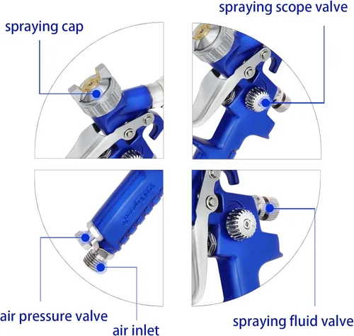 Vista 2 de HVLP Mini Pistola Pulverizadora de Pintura con Boquilla de 0.8 mm, Capacidad de 125 cc, Pistola Pulverizadora de Pintura con Alimentación por