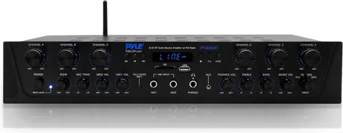 Vista 8 de Pyle - Amplificador de karaoke inalámbrico Bluetooth – 6 canales de 750 W de potencia, receptor estéreo, amplificador de audio para el hogar