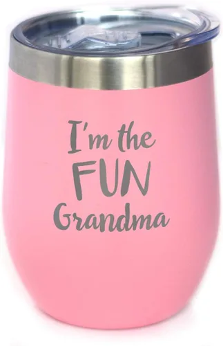 Vista 10 de Custom Fun Grandma Insulated Wine Tumbler Camping Gift - 12 oz Bevvee Custom personalized outdoor Camping Gifts. 18/8 stainless steel keeps drinks