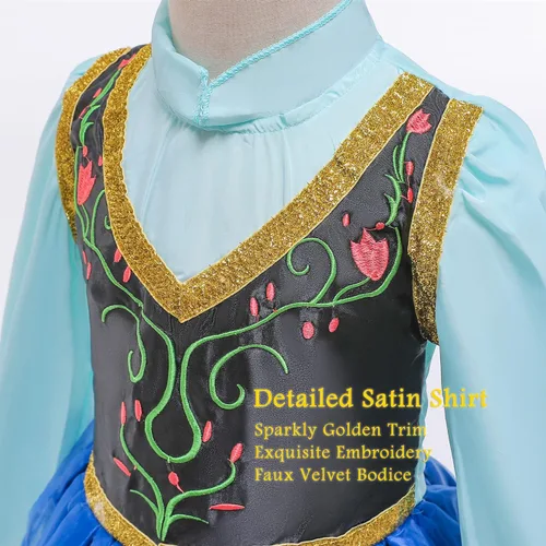 Vista 3 de Anna - Disfraz de niña de 3 a 8 años, peluca de guantes de tiara de princesa congelada para niños pequeños, disfraz de Halloween para disfrazarse