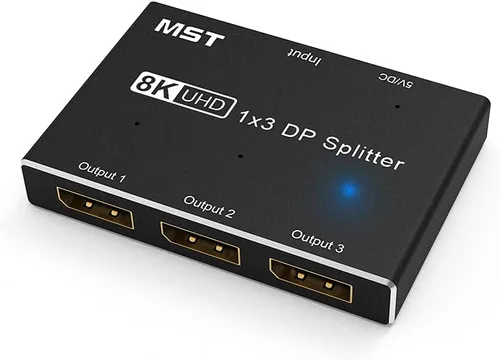 Vista 2 de Divisor DisplayPort 8k 1 en 3 Salida 8K @30Hz 4K @120Hz DP 1.4 Splitter Triple MST SST Hub Adaptador 1x3 Puerto para 1 DisplayPort Ultra HD Fuente a