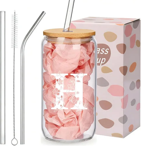 Vista 14 de Regalos personalizados para mujeres, tazas de vidrio con monograma con tapas y pajitas, regalos personalizados para mujeres, vasos de café helado