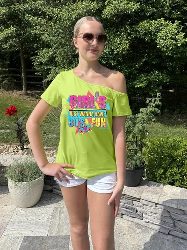 Vista 6 de Traje de los años 90 y 80 para mujer, camiseta de discoteca de fiesta temática de los años 80, tops con hombros descubiertos, parte superior vintage
