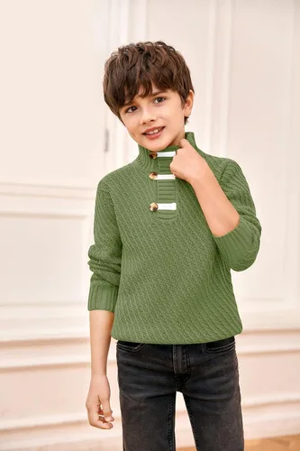 Vista 3 de Suéter de punto Makkrom para niños y bebés, cuello de tortuga, manga larga, informal, cálido, de invierno