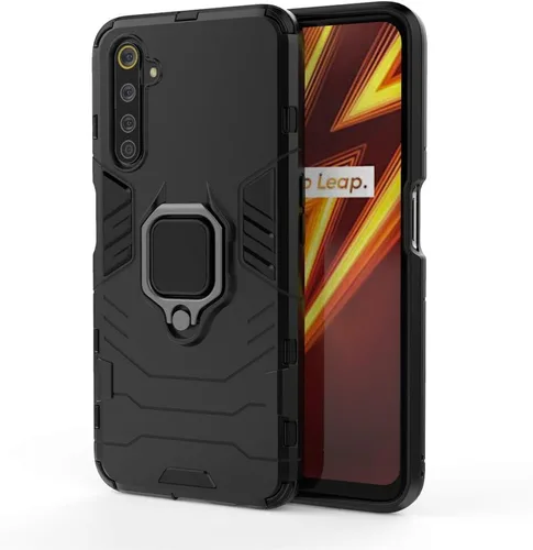 Vista 5 de LuluMain Compatible con Realme 6 Pro, soporte de metal con agarre de anillo de apoyo (funciona con soporte magnético para automóvil), cubierta Negro