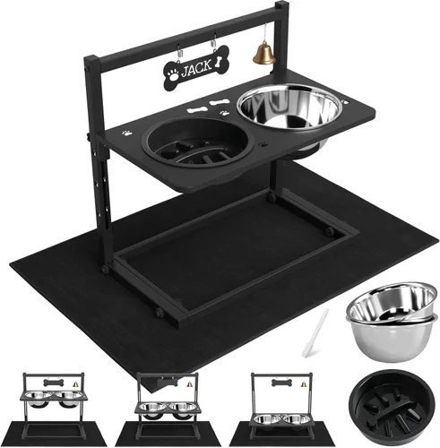 Vista 8 de Soporte elevado para perros medianos y grandes con comedero lento y tapete, altura ajustable de 3.9, 5.5, 7.1, 8.7, 10.2, 11.8 pulgadas, comederos