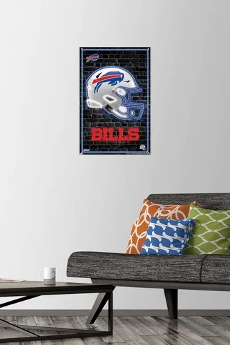 Vista 2 de Trends International NFL Buffalo Bills - Póster de pared con casco neón 23, 14.72 x 22.37 pulgadas, paquete de póster y alfiler de primera calidad
