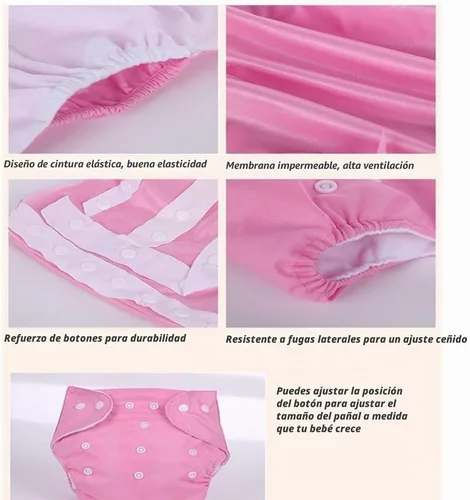 Vista 3 de Pañales de tela reutilizables lavables para bebés, 7 unidades, 7 piezas pañales