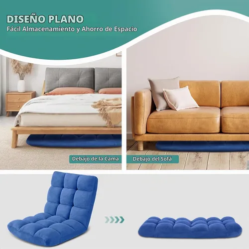 Vista 7 de Silla de Gaming Plegable para Suelo de 14 Posiciones Acolchada Ajustable Silla de Suelo Lazy Sofa con Algodón Transpirable y Terciopelo Amigable