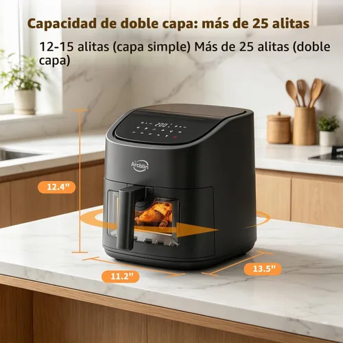 Vista 2 de 6.34 Qt Air Fryer with Visible Window, 12-1 Preset Cook Modes