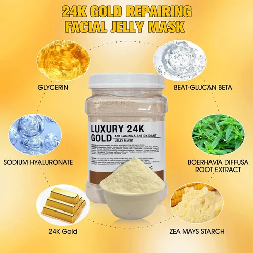 Vista 3 de Máscara de gelatina en polvo para faciales, antienvejecimiento de oro de 24 quilates, mascarilla facial profesional para combatir líneas finas