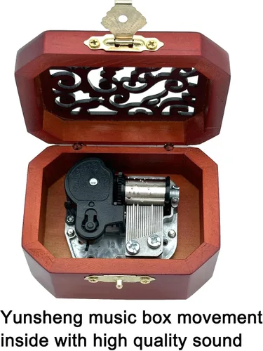 Vista 3 de Pursuestar Caja de música de madera tallada antigua, laberinto, como el mundo se cae, mecanismo de cuerda musical, regalos musicales para amante