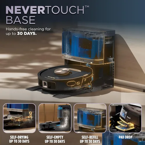 Vista 2 de Shark PowerDetect NeverTouch, Autovaciado y Autollenado, Robot Aspirador y Mopa sin Bolsa, Capacidad de Suciedad de 30 Días, Base HEPA, Tanque