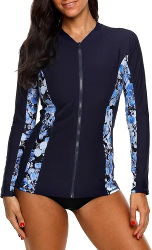 Vista 18 de ATTRACO Traje de baño de protección solar con cremallera frontal UPF 50+ para mujer Aguamarina