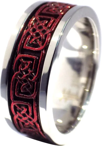 Vista 5 de Fantasy Forge Jewelry Anillo giratorio celta rojo para hombre y mujer de acero inoxidable vikingo nórdico antiansiedad tallas 5-17 Metal no precioso
