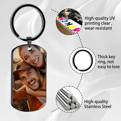 Vista 2 de Llavero personalizado con imagen, llavero personalizado con foto, texto grabado, regalo conmemorativo familiar personalizable