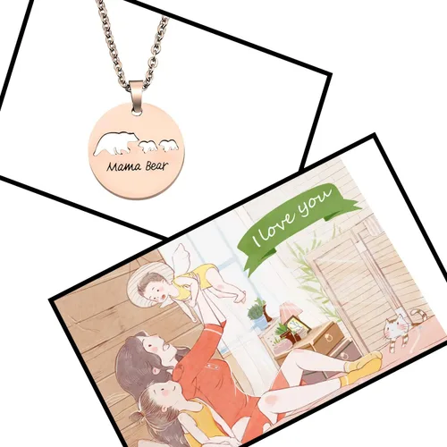 Vista 6 de KUIYAI Sweet Mama Bear - Collar con colgante redondo para madre y abuela