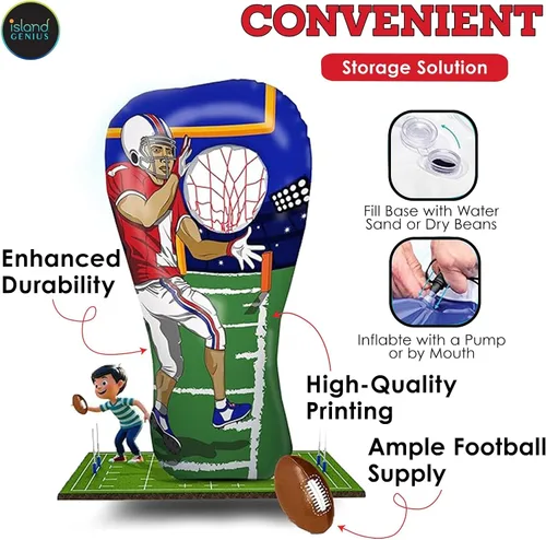 Vista 5 de Island Genius Juguete Inflable de Tiro al Blanco de Fútbol Americano y Juego para Niños de 8 a 12 Años, Receptor de 60 Pulgadas con Mini Fútbol
