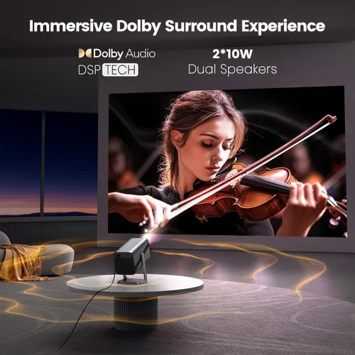 Vista 12 de Soporte 4K, enfoque automático, soporte ajustable de 360°: mini proyector inteligente con WiFi 6 y Bluetooth5.2, proyector portátil nativo 1080P Gris
