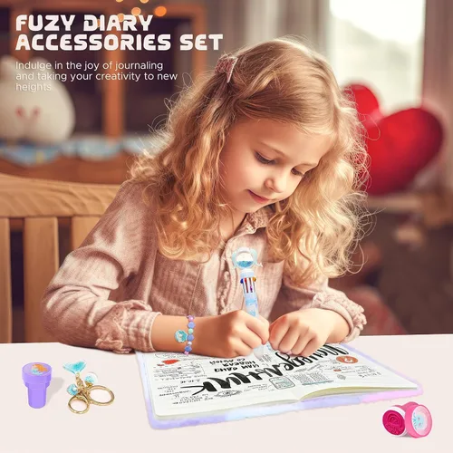 Vista 6 de homicozy Diario de sirena para niñas con cerradura y llaves, diario esponjoso tie-dye para niños con 160 páginas rayadas, cuaderno secreto mullido