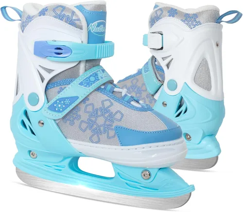 Vista 8 de Patines de hielo ajustables Nattork para niños - 4 tallas ajustables con cordones, patines de hockey con forro de felpa cálido, soporte de tobillo