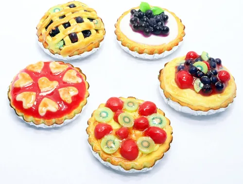 Vista 2 de Juego de pastel de frutas en miniatura hecho a mano, escala 1:6, arcilla seca al aire, 5 tartas surtidas, accesorios de postre de panadería