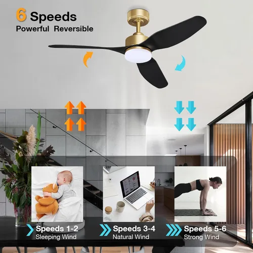 Vista 4 de Hoenofly - Ventiladores de techo inteligentes de 48 pulgadas con luces LED, control remoto, motor CC silencioso, regulable, ventilador de techo