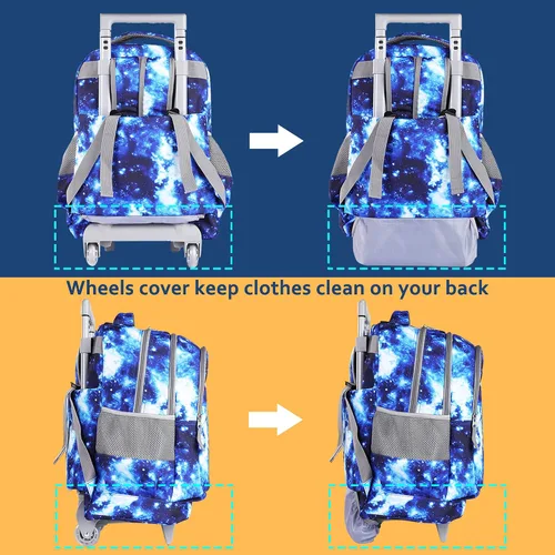 Vista 6 de seastig Rolling Backpack 18in Double Handle Backpack Kids Wheeled Backpack Roller Backpack with Lunch Bag Set Girls Boys