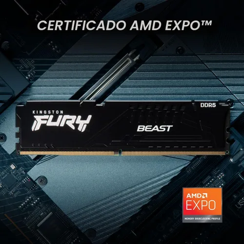 Vista 3 de Kingston Fury Beast Memoria de escritorio DDR5 CL32 de 16 GB 6400MT/s AMD Expo Módulo único KF564C32BBE-16