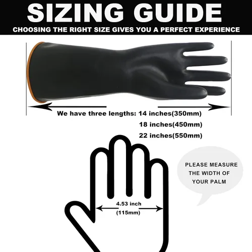 Vista 3 de Guantes de látex resistentes, 14, 18, 22 pulgadas, guantes de goma industriales impermeables para trabajo, color negro, talla XL