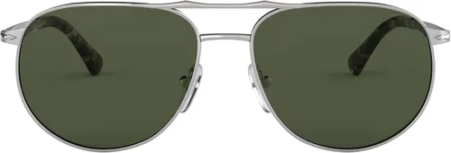 Vista 3 de Persol Gafas de sol para hombre, marco plateado, lentes verdes, 2.362in