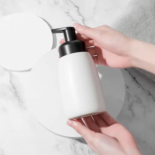 Vista 7 de Dispensador de jabón de manos espumoso, tarro de cerámica, dispensador de jabón para platos de baño y cocina, botella de líquido para champú, gel