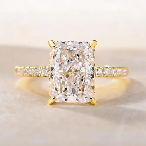 Vista 6 de Effinny Anillo de compromiso de corte radiante de 3.57.0 ct para mujer, anillo de compromiso de plata esterlina chapada en oro amarillo