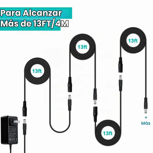 Vista 4 de Paquete de 2 cables de extensión de alimentación CC de 13 pies de 0.217 in x 0.083 in, cable de extensión de 12 V CC, cable de cámara de seguridad