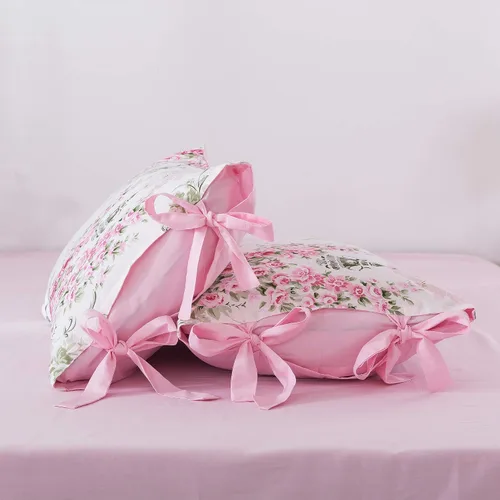 Vista 5 de FADFAY Juego de ropa de cama con funda de edredón floral de rosetón para niñas, 100% algodón, ultra suave, 7 piezas