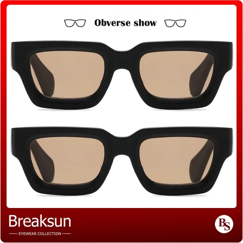 Vista 4 de Breaksun Gafas de sol rectangulares gruesas para mujeres y hombres, lentes de sol cuadrados gruesos de los años 90, lentes de sol de cara pequeña