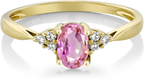 Vista 2 de Gem Stone King Anillo ovalado de oro amarillo de 14 quilates de zafiro rosa y diamante de 055 quilates Metal Metal Piedra preciosa Zafiro Diamante